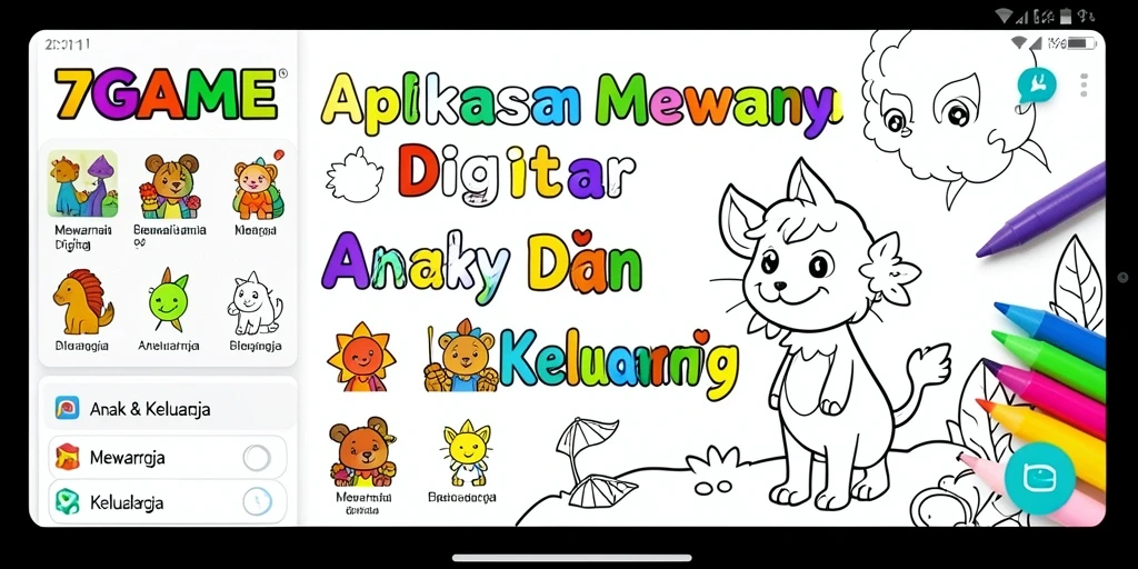 Antarmuka 7GAME yang ceria dan interaktif untuk mewarnai digital.